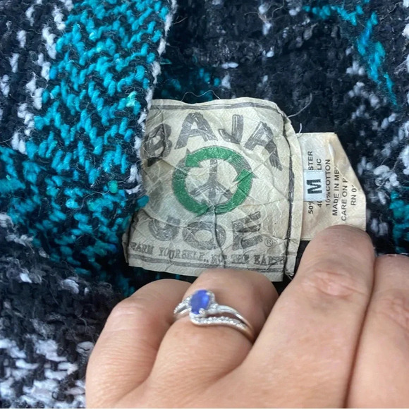 Baja Joe Mens Medium Hippie Drug Rug Pullover Hoodie Sweater Black and Teal/Aqua - Picture 4 of 7